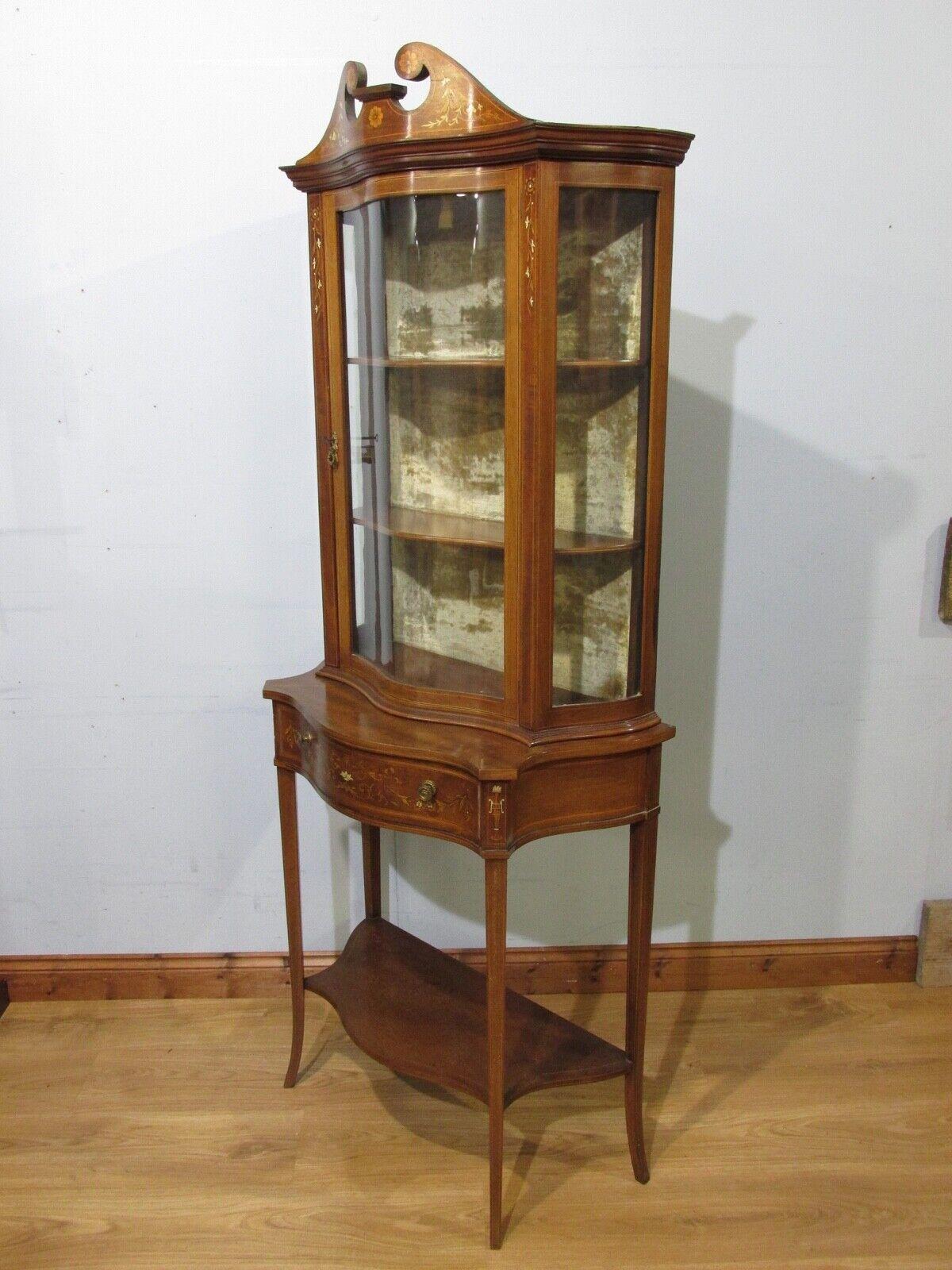 Edwardian Display Cabinet Bookcase Inlay 1900 Mahogany For Sale 5