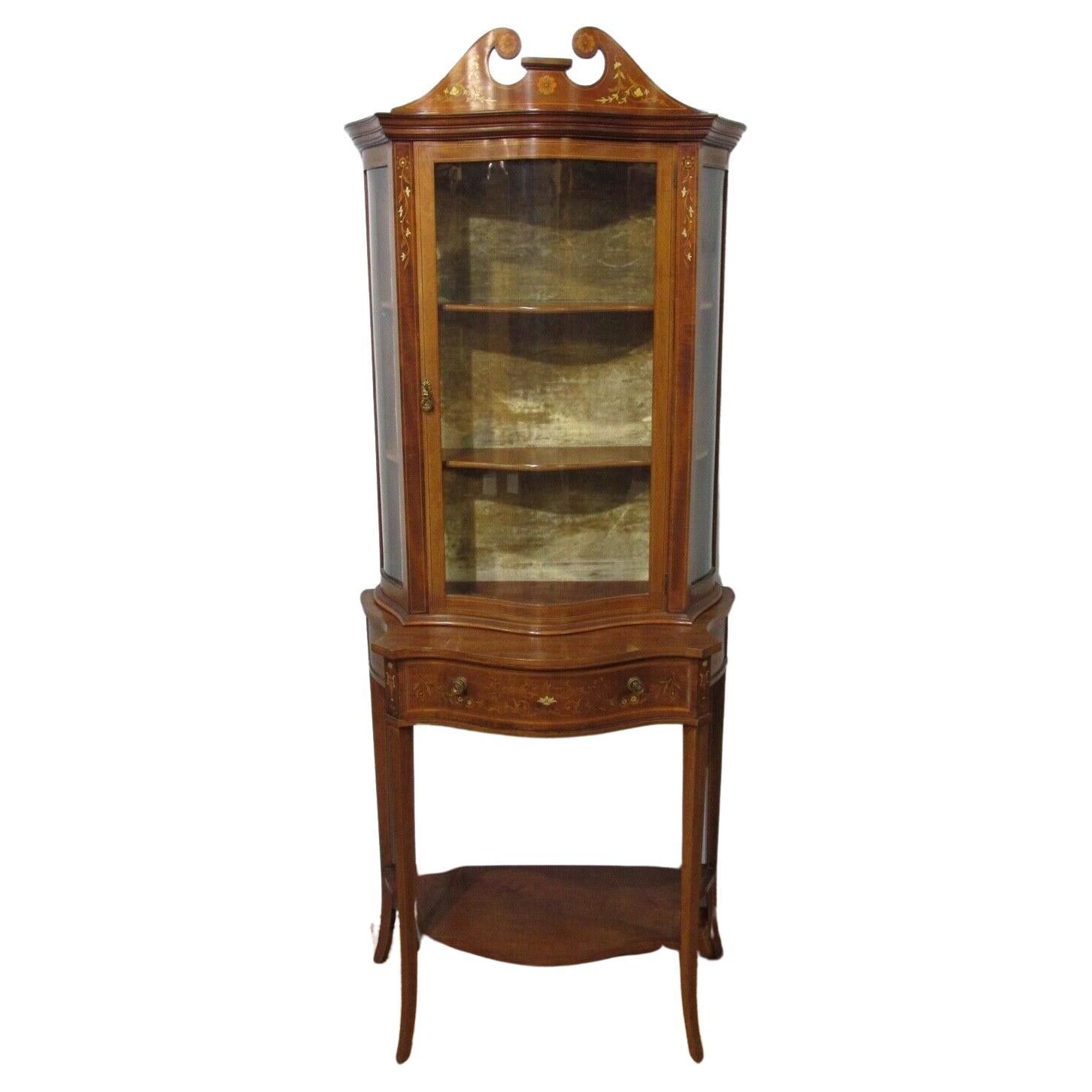 Edwardian Display Cabinet Bookcase Inlay 1900 Mahogany For Sale