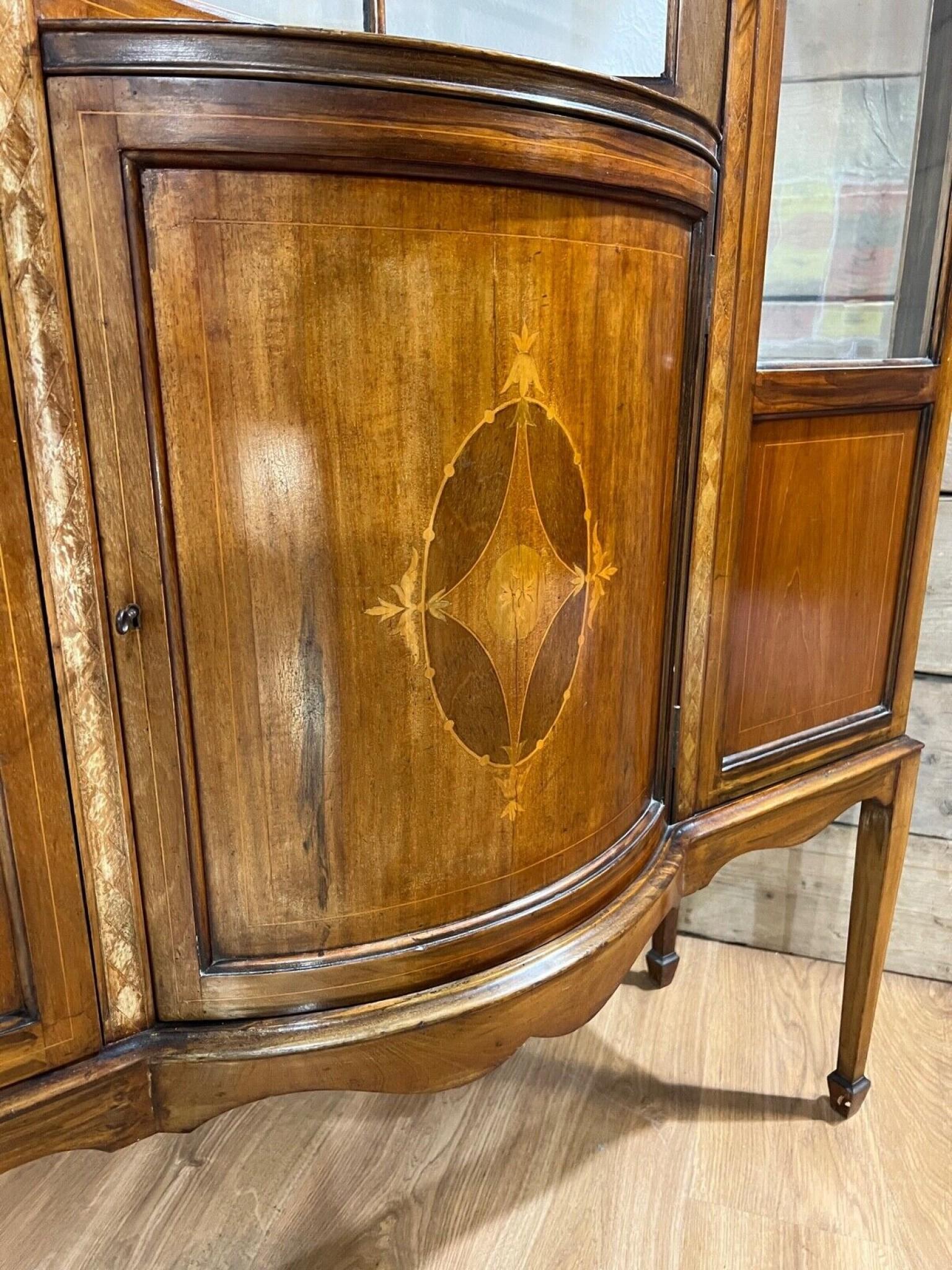 Edwardian Display Cabinet Mahogany 1900 Inlay For Sale 3