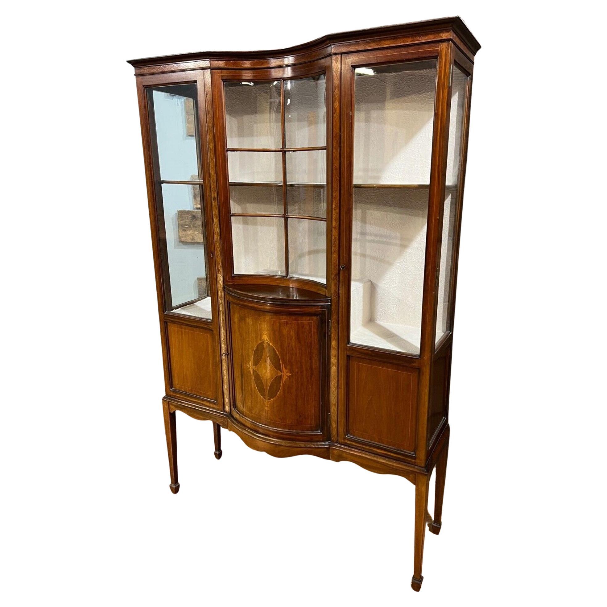 Edwardian Display Cabinet Mahogany 1900 Inlay For Sale