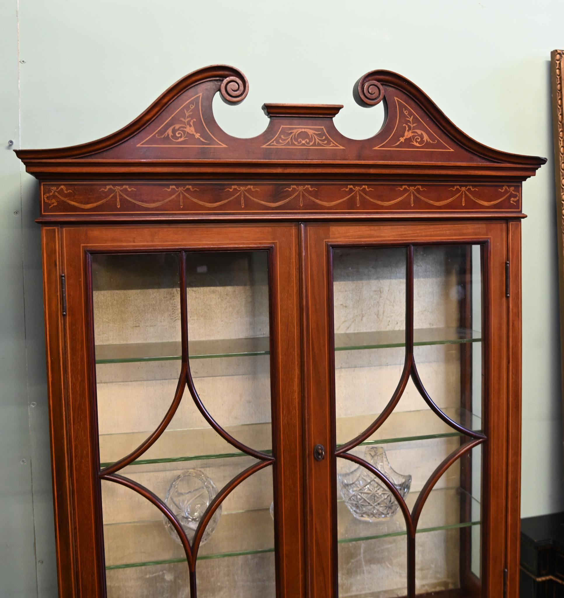 Edwardian Display Cabinet Mahogany Sheraton Inlay 1900 For Sale 6