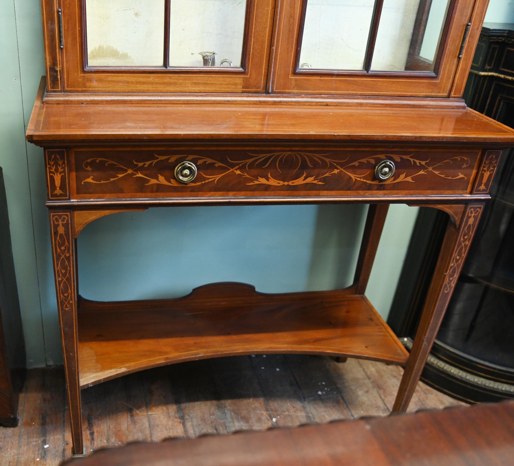 Edwardian Display Cabinet Mahogany Sheraton Inlay 1900 For Sale 2
