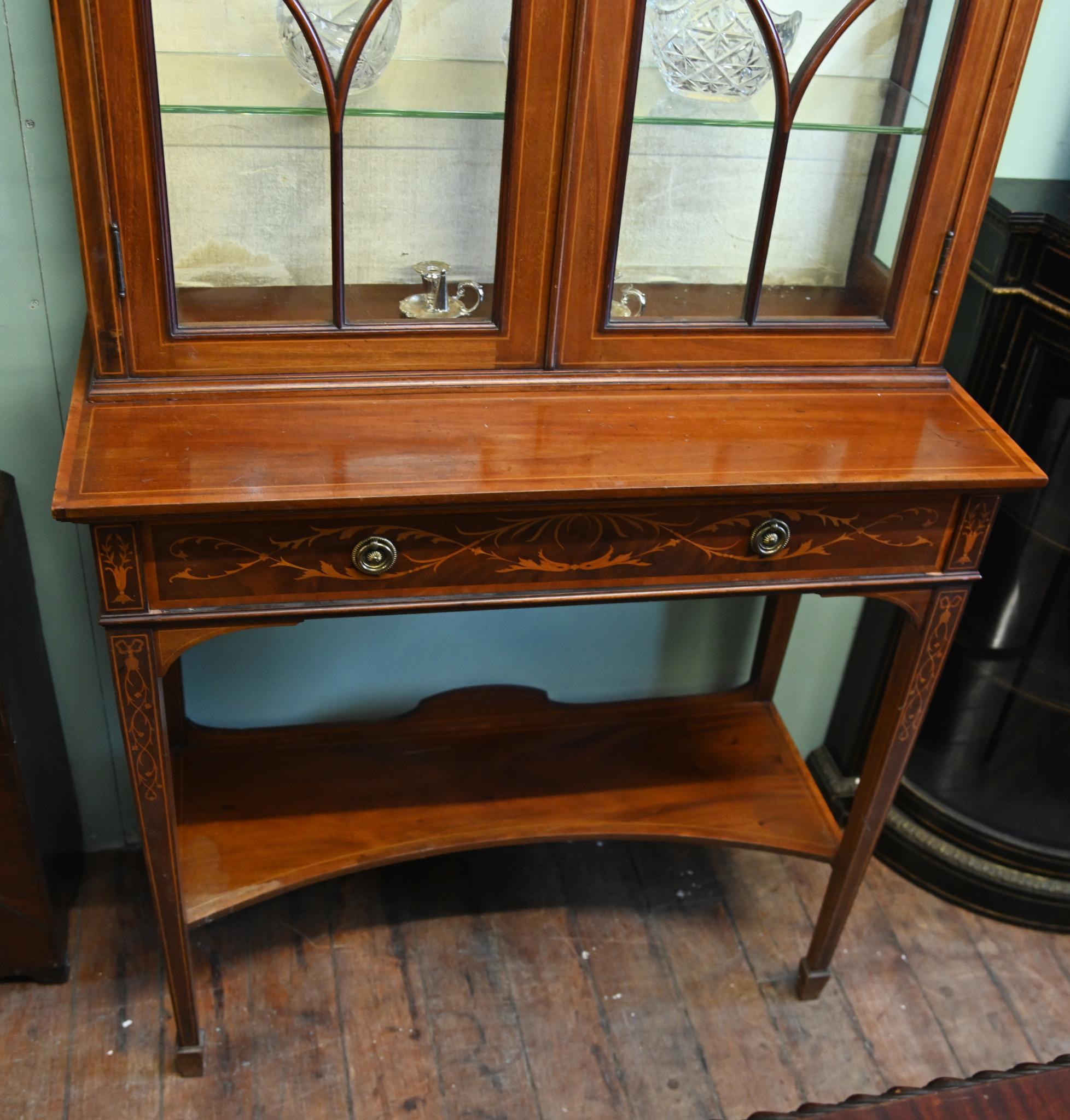 Edwardian Display Cabinet Mahogany Sheraton Inlay 1900 For Sale 3