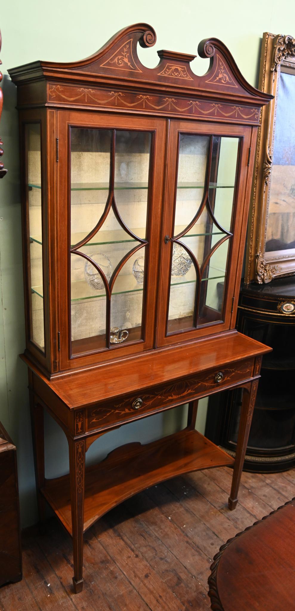 Edwardian Display Cabinet Mahogany Sheraton Inlay 1900 For Sale 4
