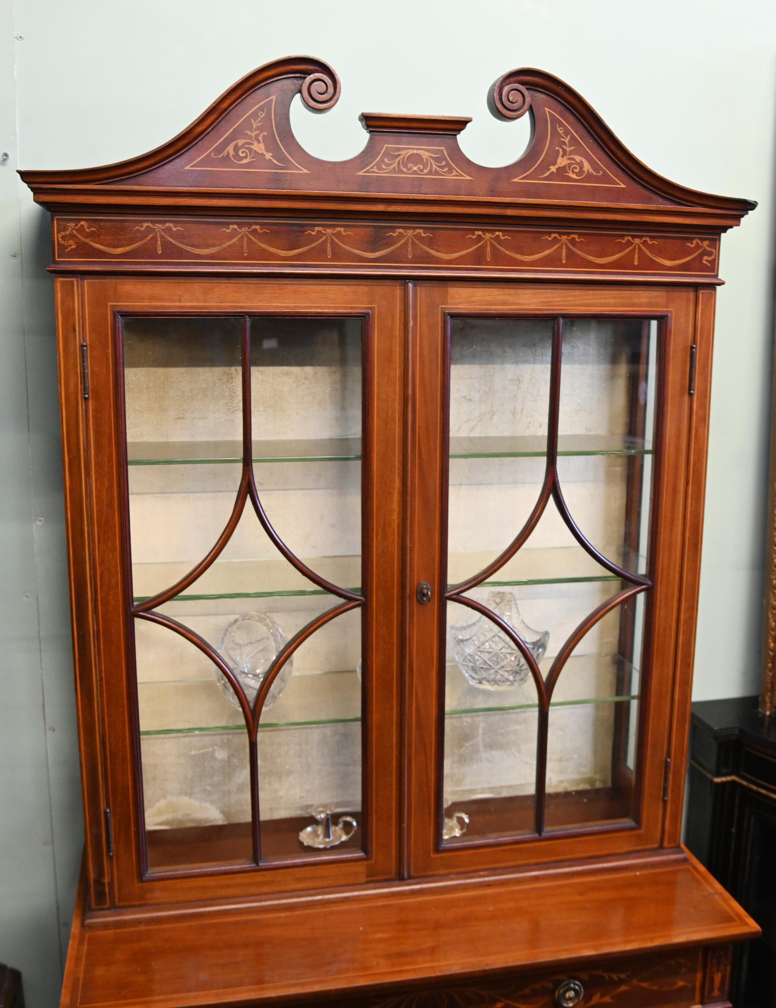 Edwardian Display Cabinet Mahogany Sheraton Inlay 1900 For Sale 5