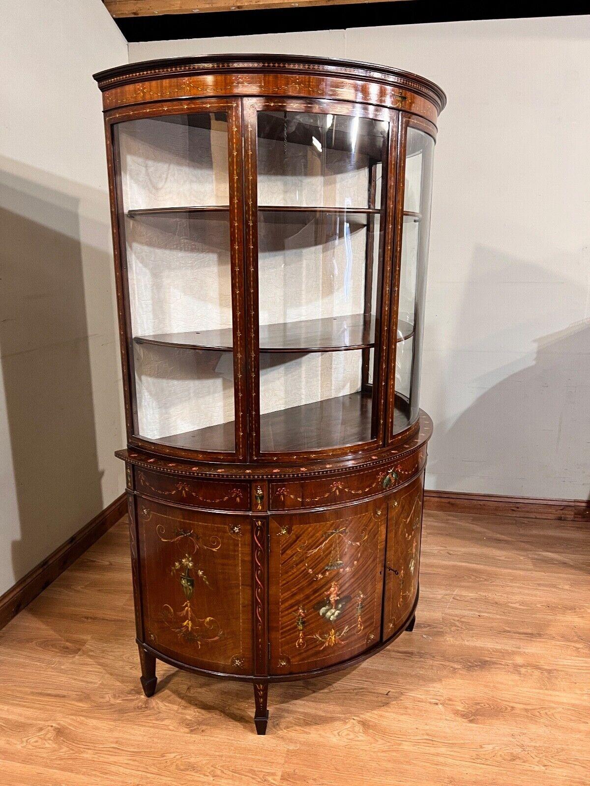 Edwardian Display Cabinet Painted Mahogany Bow Front 1900 For Sale 6