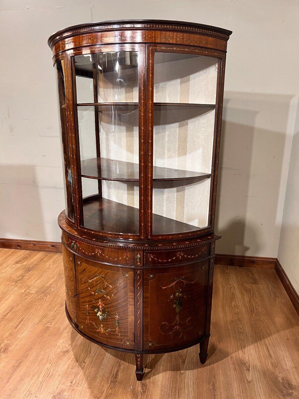 Edwardian Display Cabinet Painted Mahogany Bow Front 1900 For Sale 9