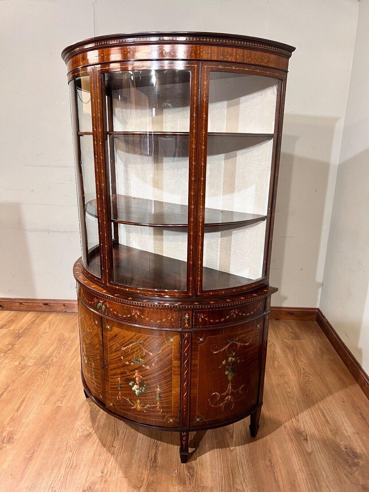 Edwardian Display Cabinet Painted Mahogany Bow Front 1900 In Good Condition For Sale In Potters Bar, GB