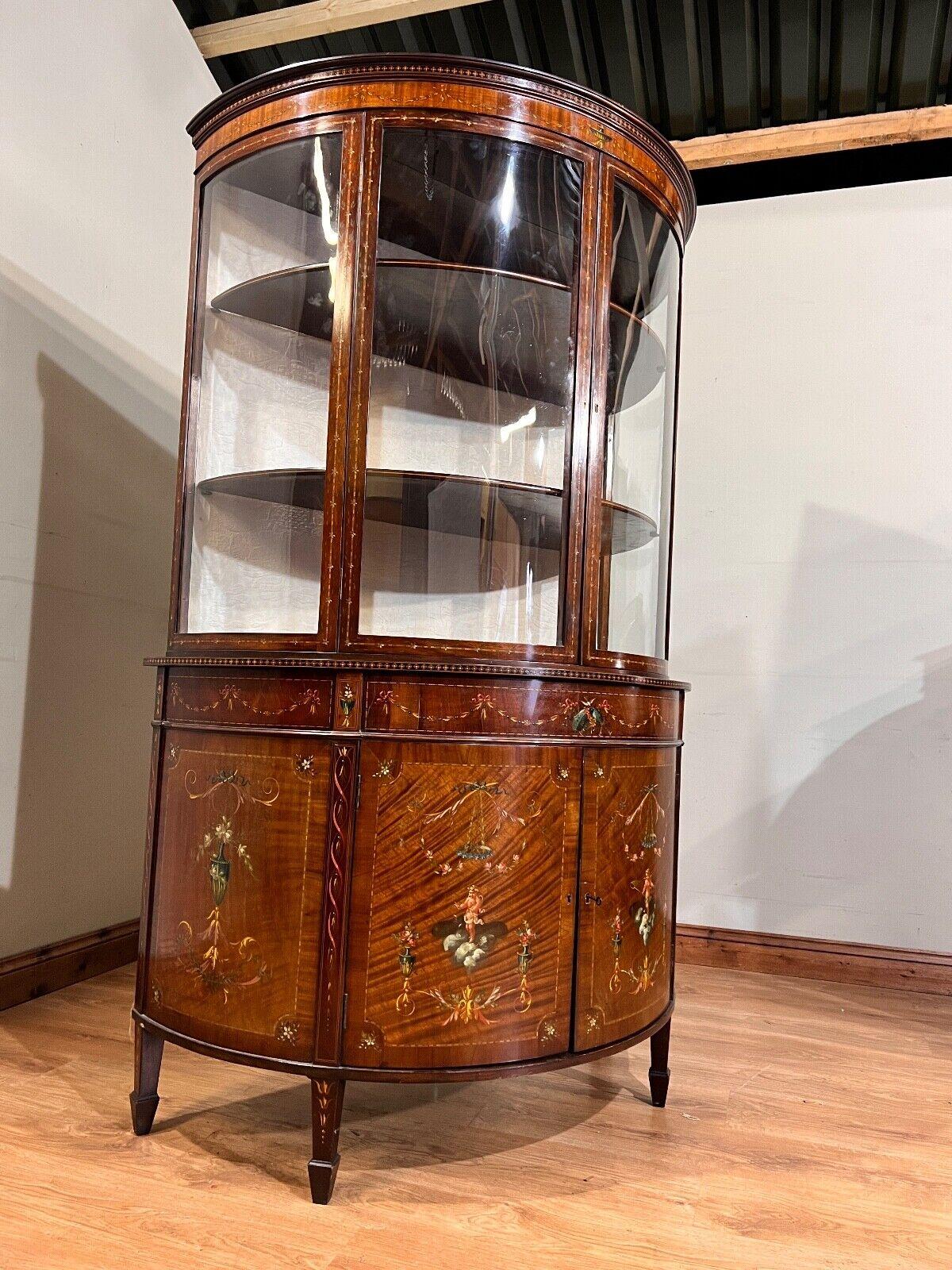 Glass Edwardian Display Cabinet Painted Mahogany Bow Front 1900