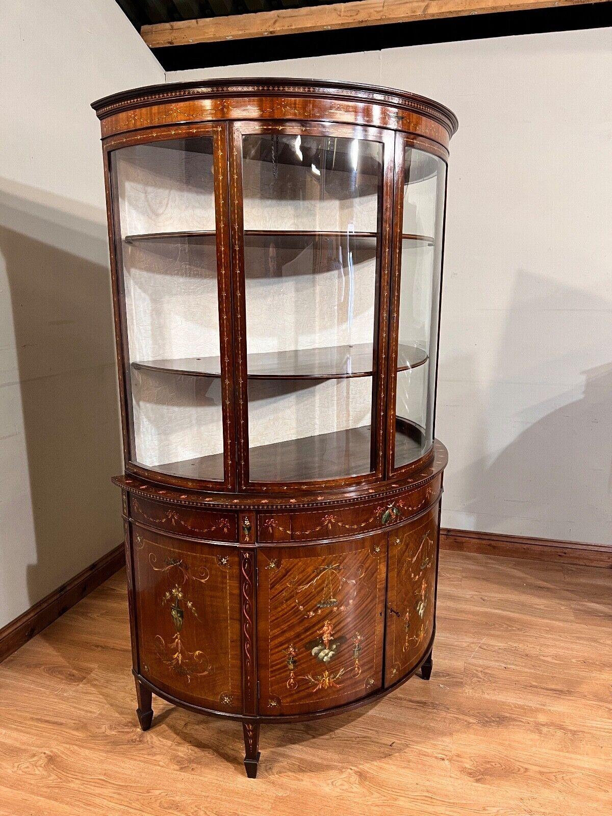 Edwardian Display Cabinet Painted Mahogany Bow Front 1900 1