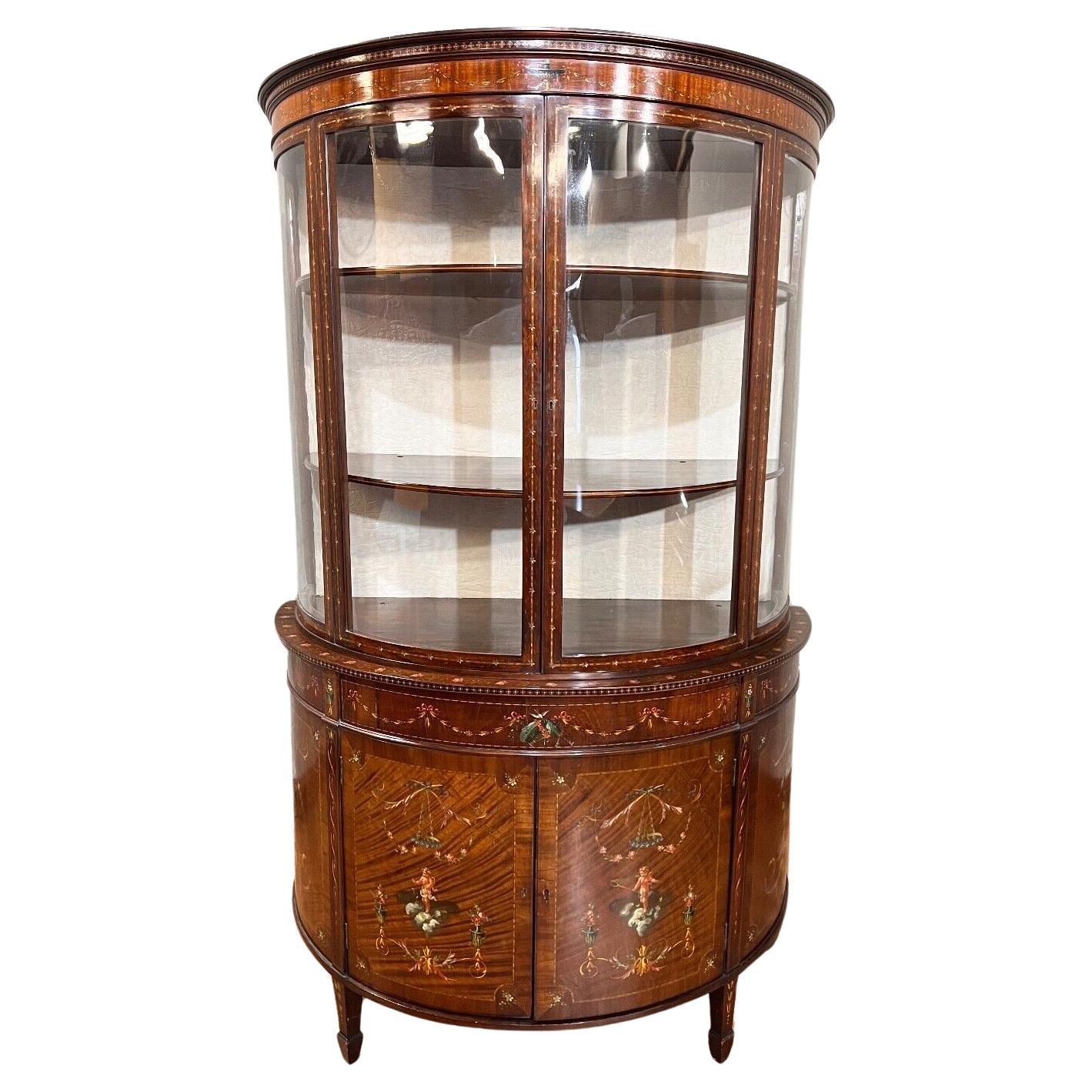 Edwardian Display Cabinet Painted Mahogany Bow Front 1900 For Sale