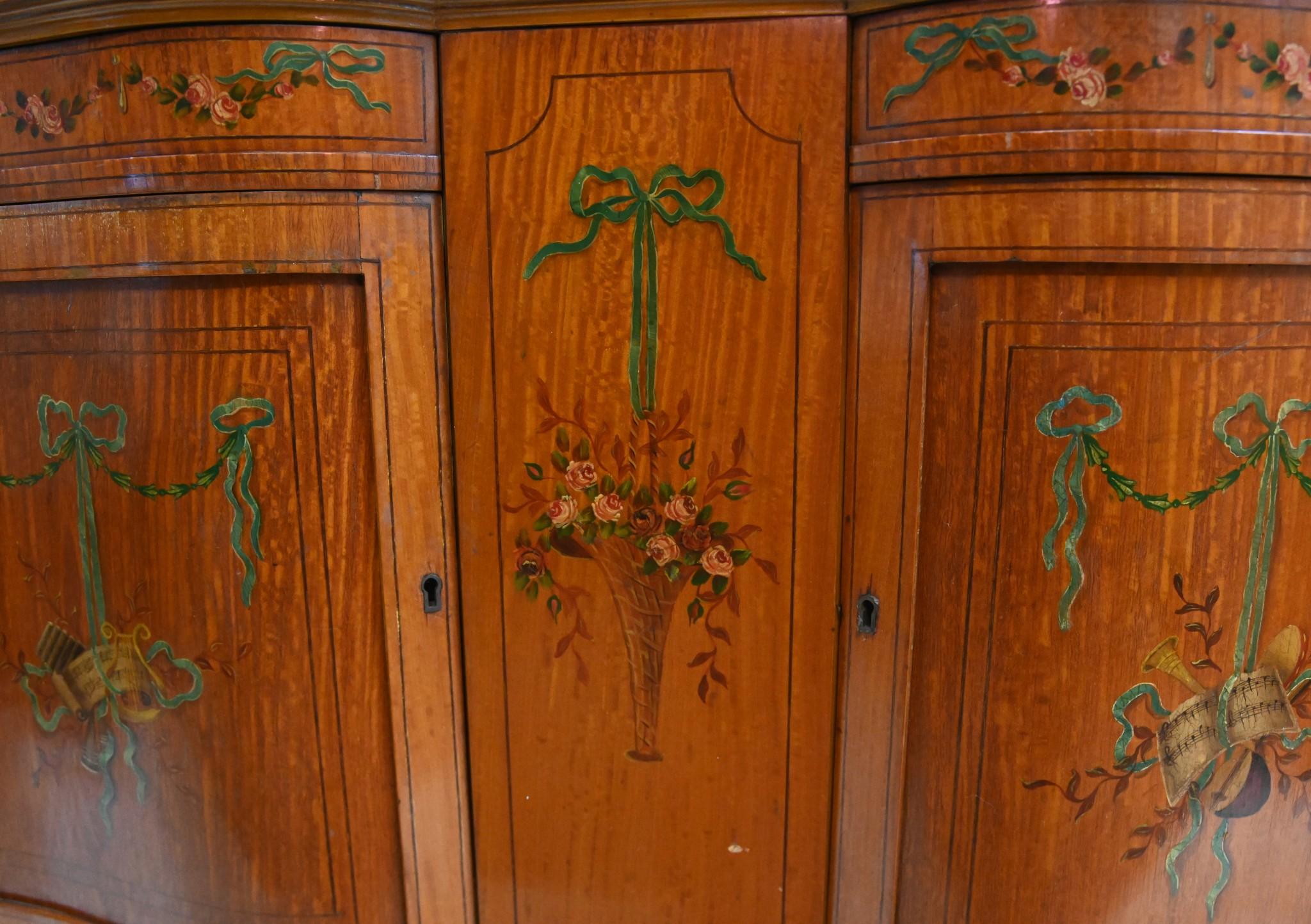Edwardian Display Cabinet Painted Satinwood Bookcase 1910 For Sale 9
