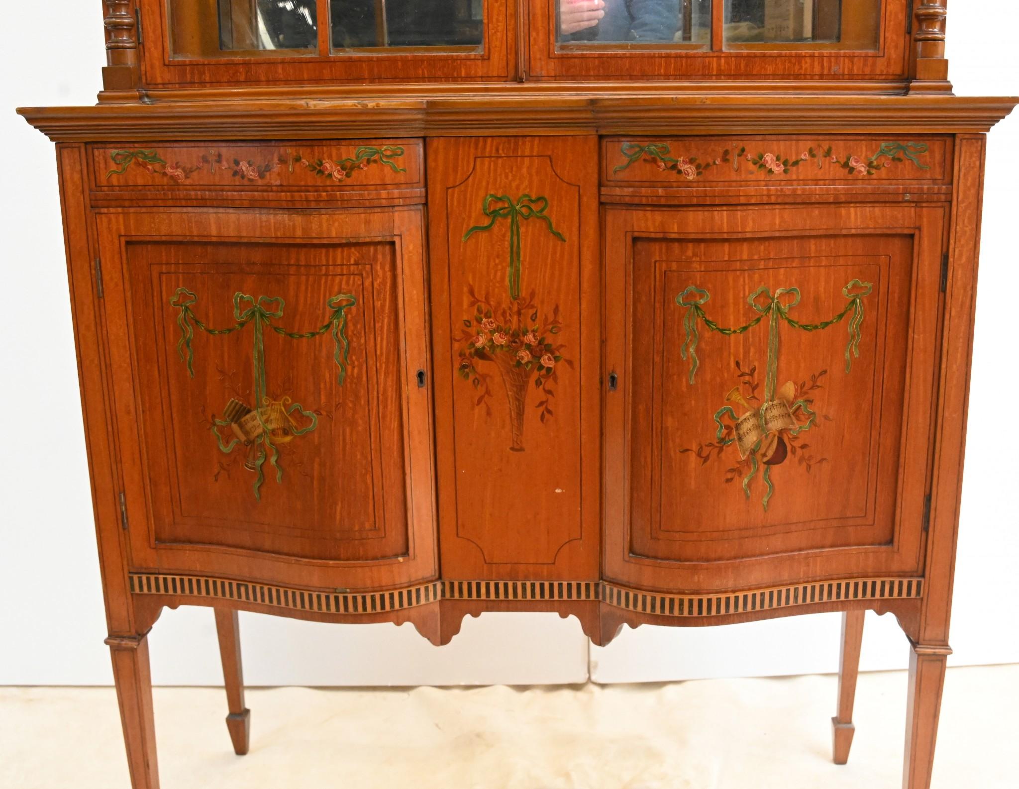 Edwardian Display Cabinet Painted Satinwood Bookcase 1910 For Sale 12