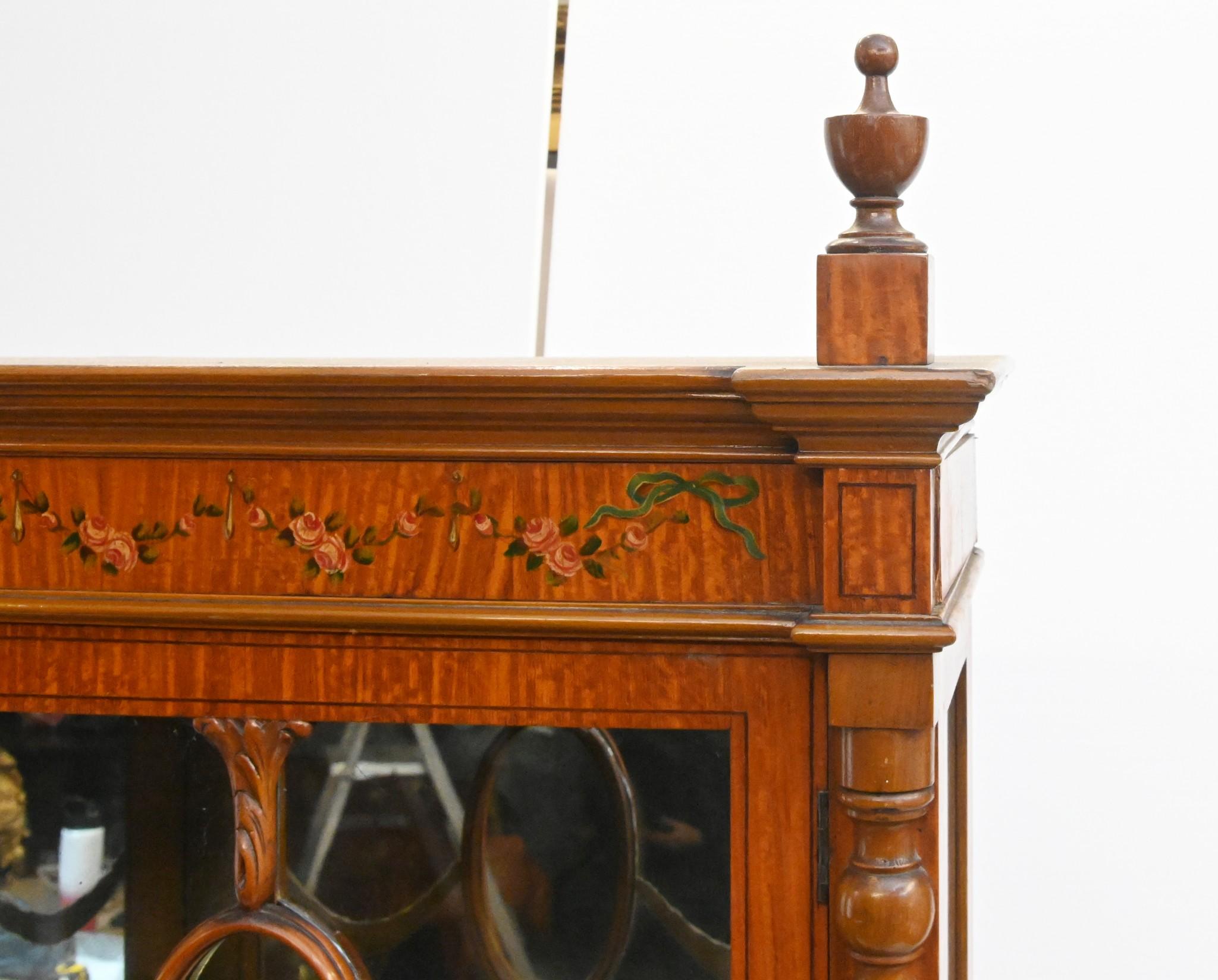 Edwardian Display Cabinet Painted Satinwood Bookcase 1910 For Sale 13