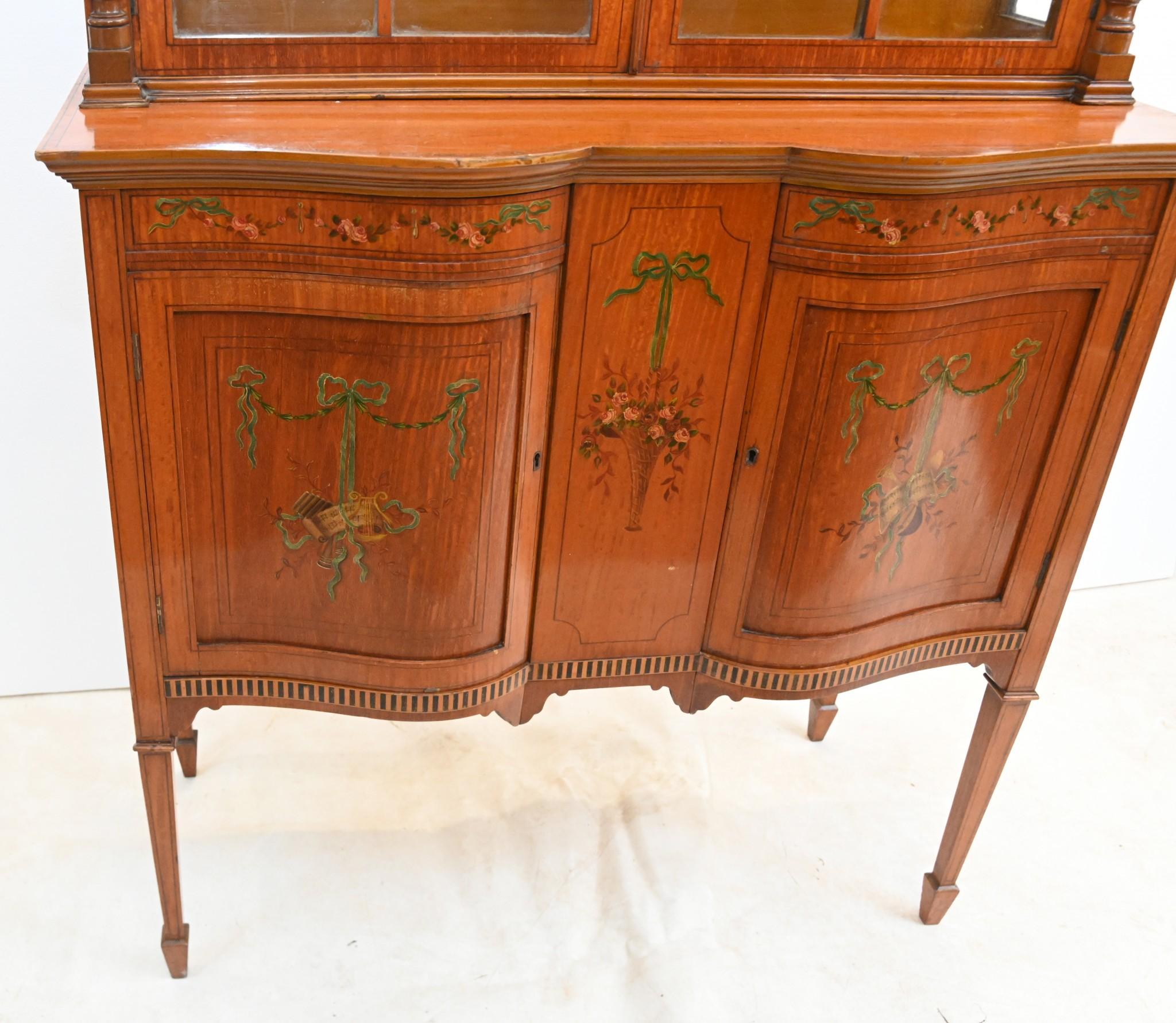 Edwardian Display Cabinet Painted Satinwood Bookcase 1910 For Sale 14