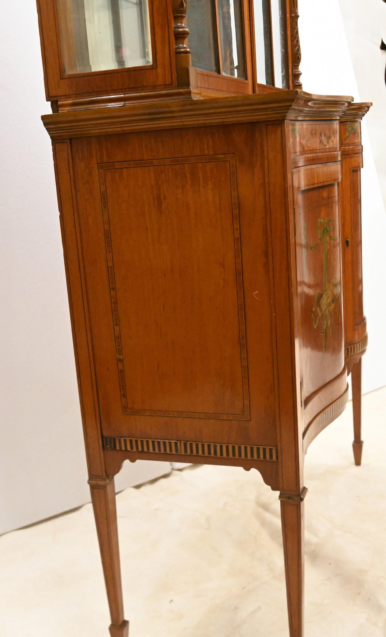 Edwardian Display Cabinet Painted Satinwood Bookcase 1910 In Good Condition For Sale In Potters Bar, GB