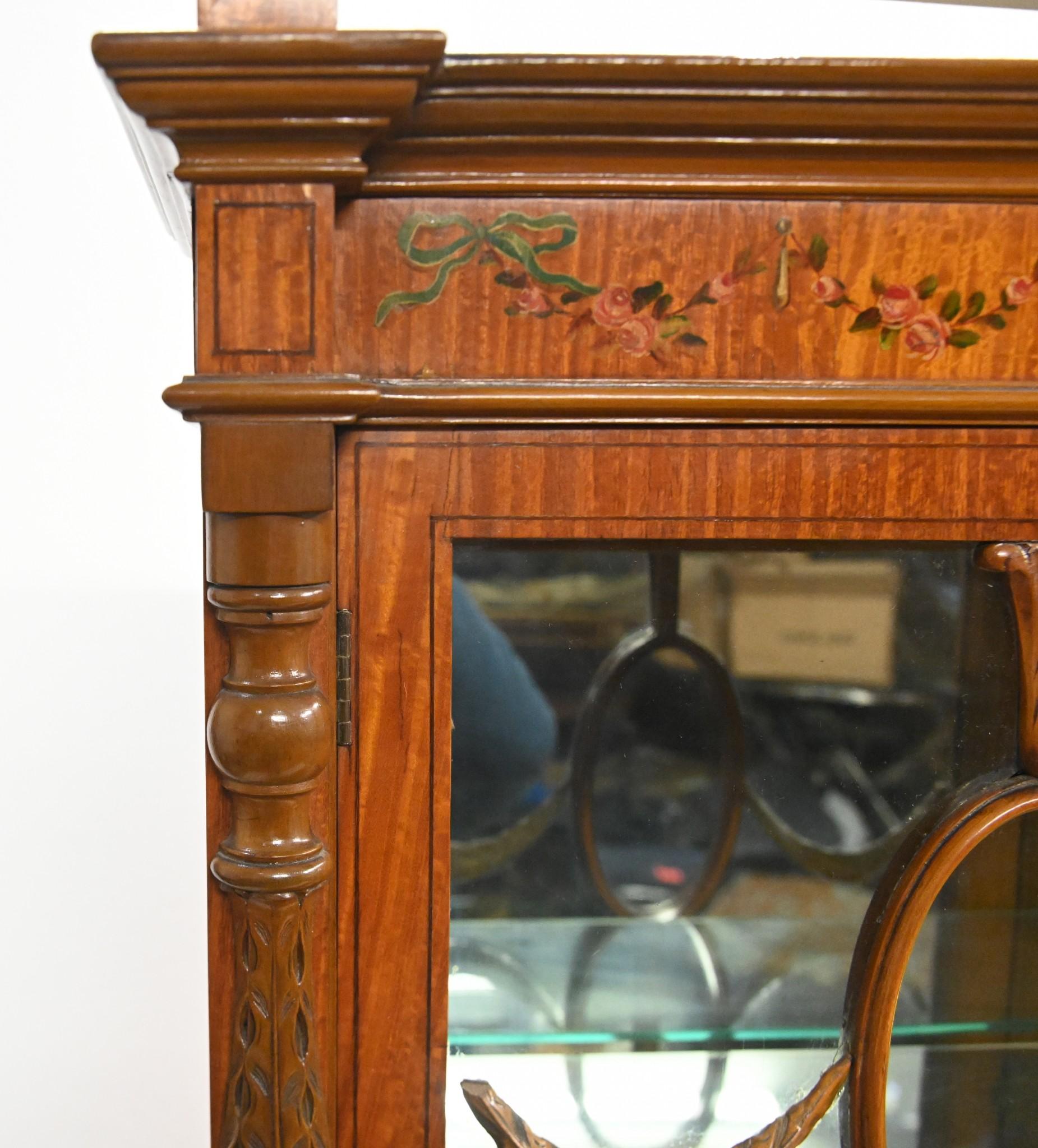 Edwardian Display Cabinet Painted Satinwood Bookcase 1910 For Sale 4