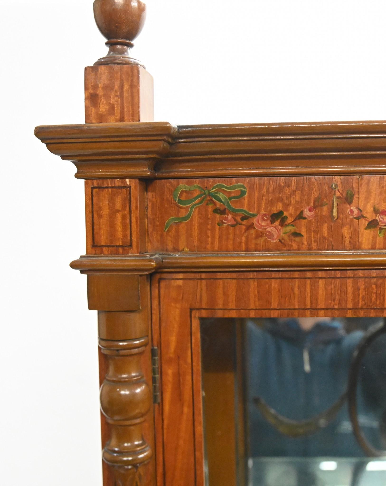Edwardian Display Cabinet Painted Satinwood Bookcase 1910 For Sale 5