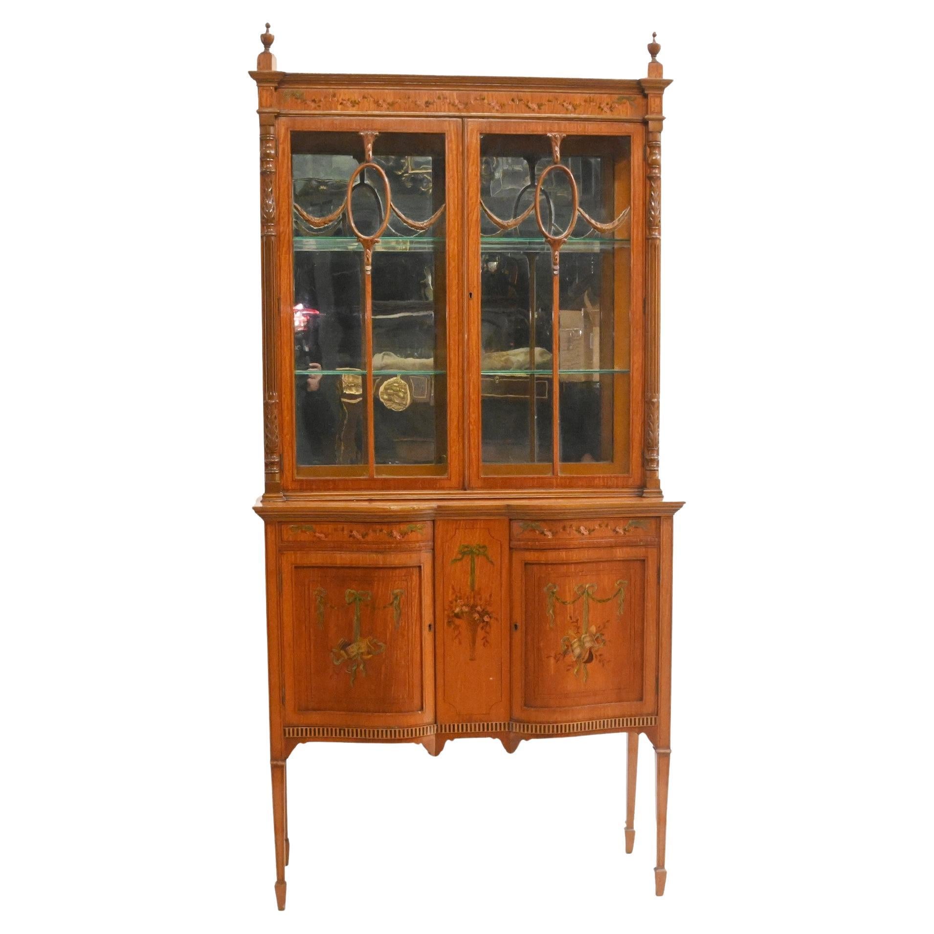 Vetrina edoardiana in legno satinato dipinto Libreria 1910