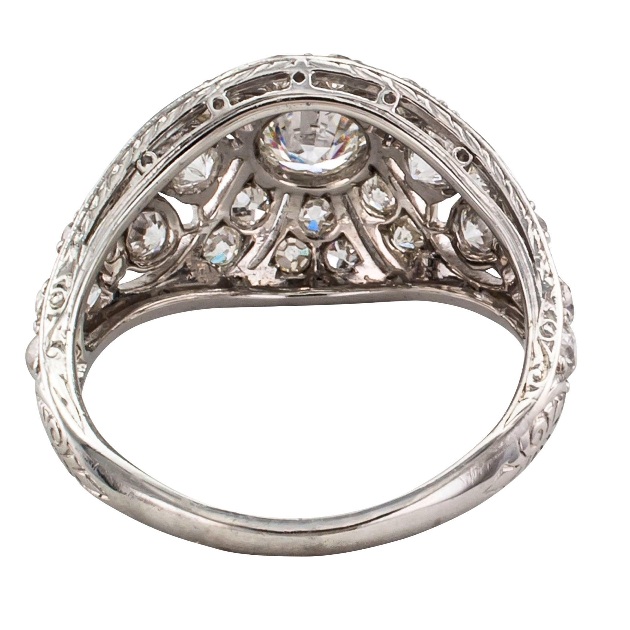 Edwardian Domed Diamond Platinum Ring 1