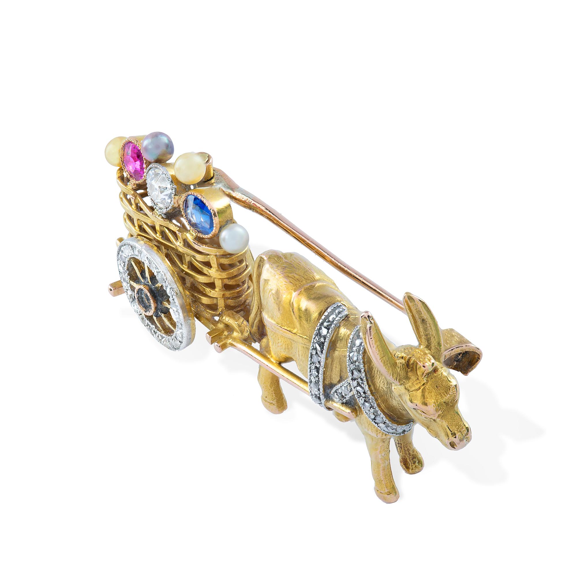 Edwardian Donkey and Cart Brooch In Good Condition In London, GB