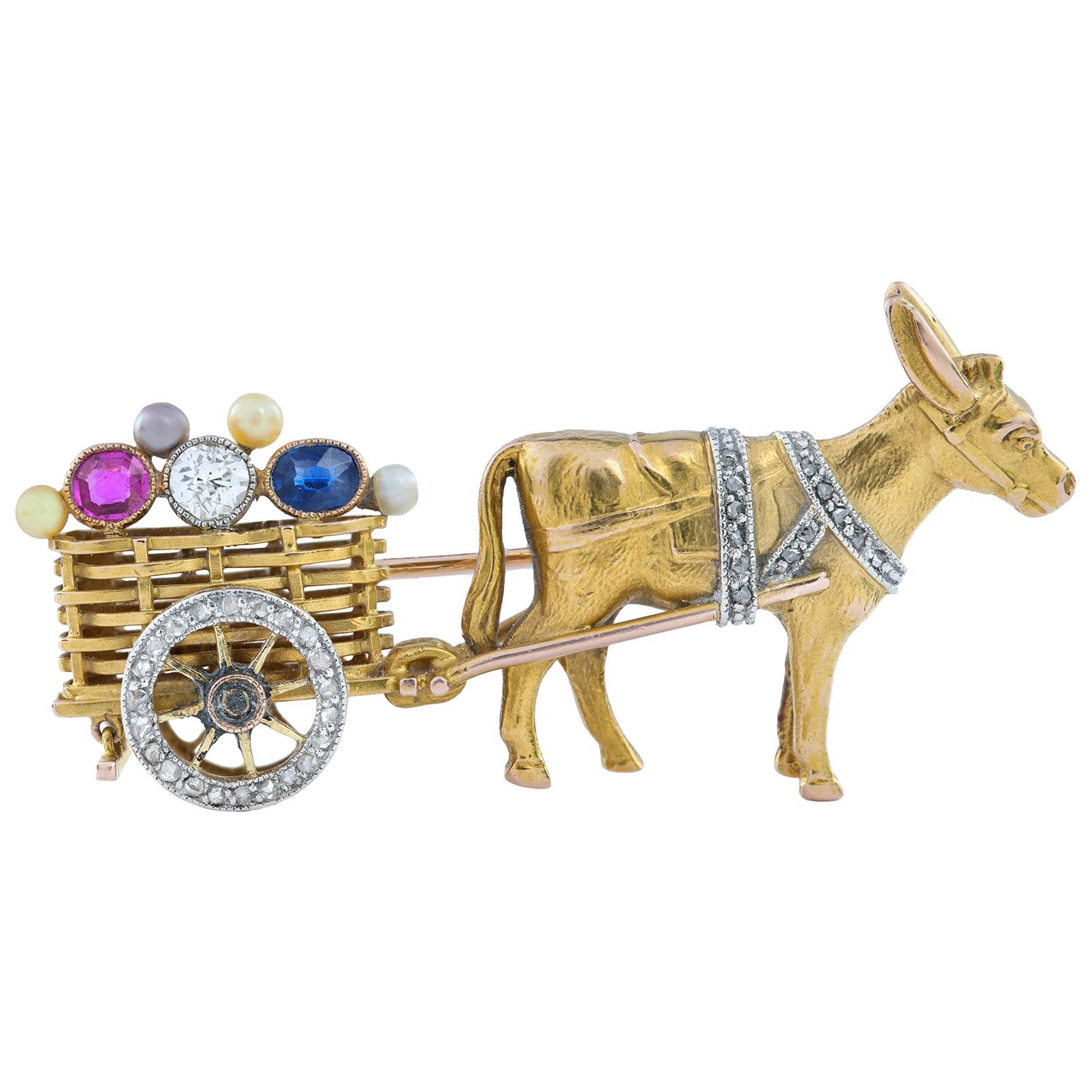 Edwardian Donkey and Cart Brooch