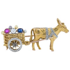 Antique Edwardian Donkey and Cart Brooch