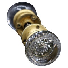 Antique Edwardian Door Knob Set Clear Glass Brass Rosettes Spindle