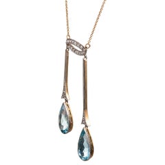 Edwardian Double Aquamarine Drop Necklace with Diamonds