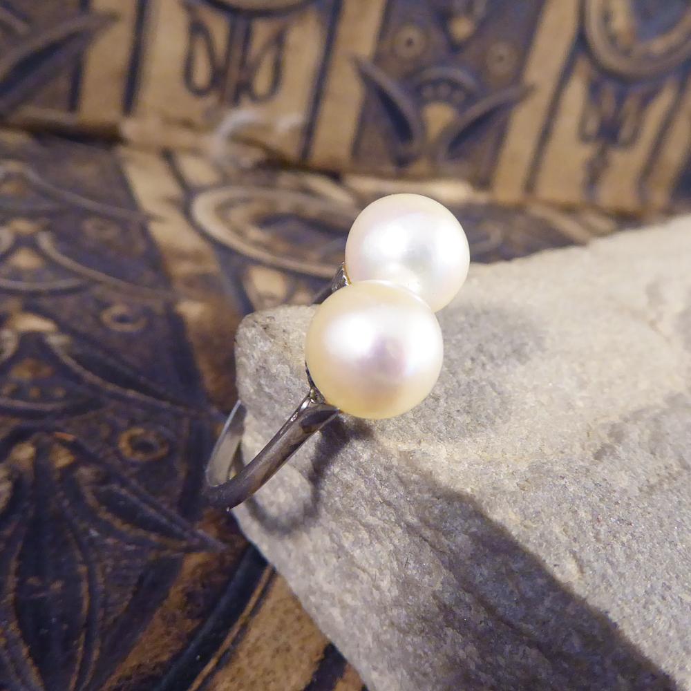 Edwardian Double Cultured Pearl Ring in Platinum 6