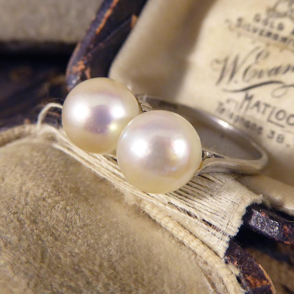 Edwardian Double Cultured Pearl Ring in Platinum 5