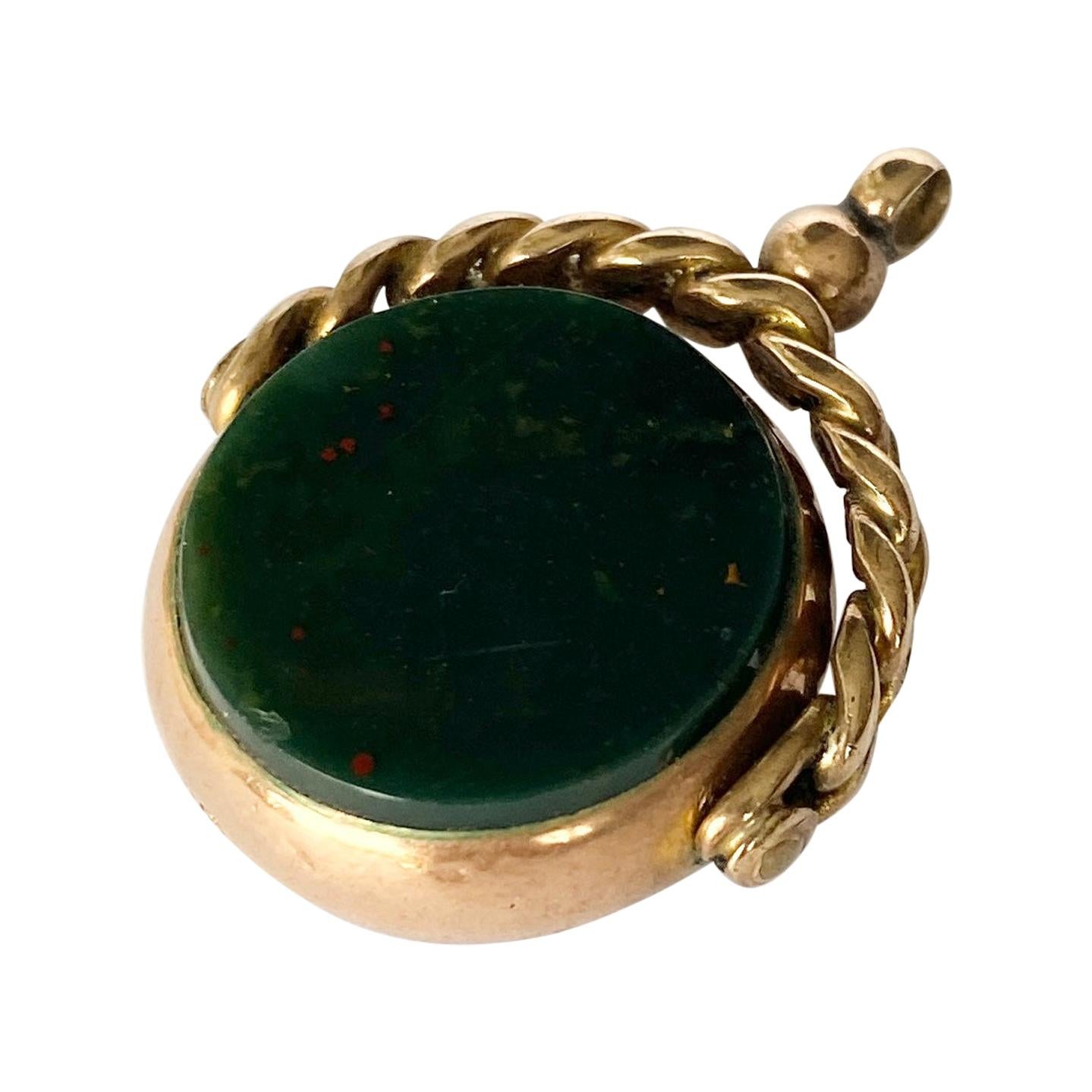 Edwardian Double Sided Bloodstone and Carnelian 9 Carat Swivel Fob