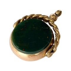 Edwardian Double Sided Bloodstone and Carnelian 9 Carat Swivel Fob