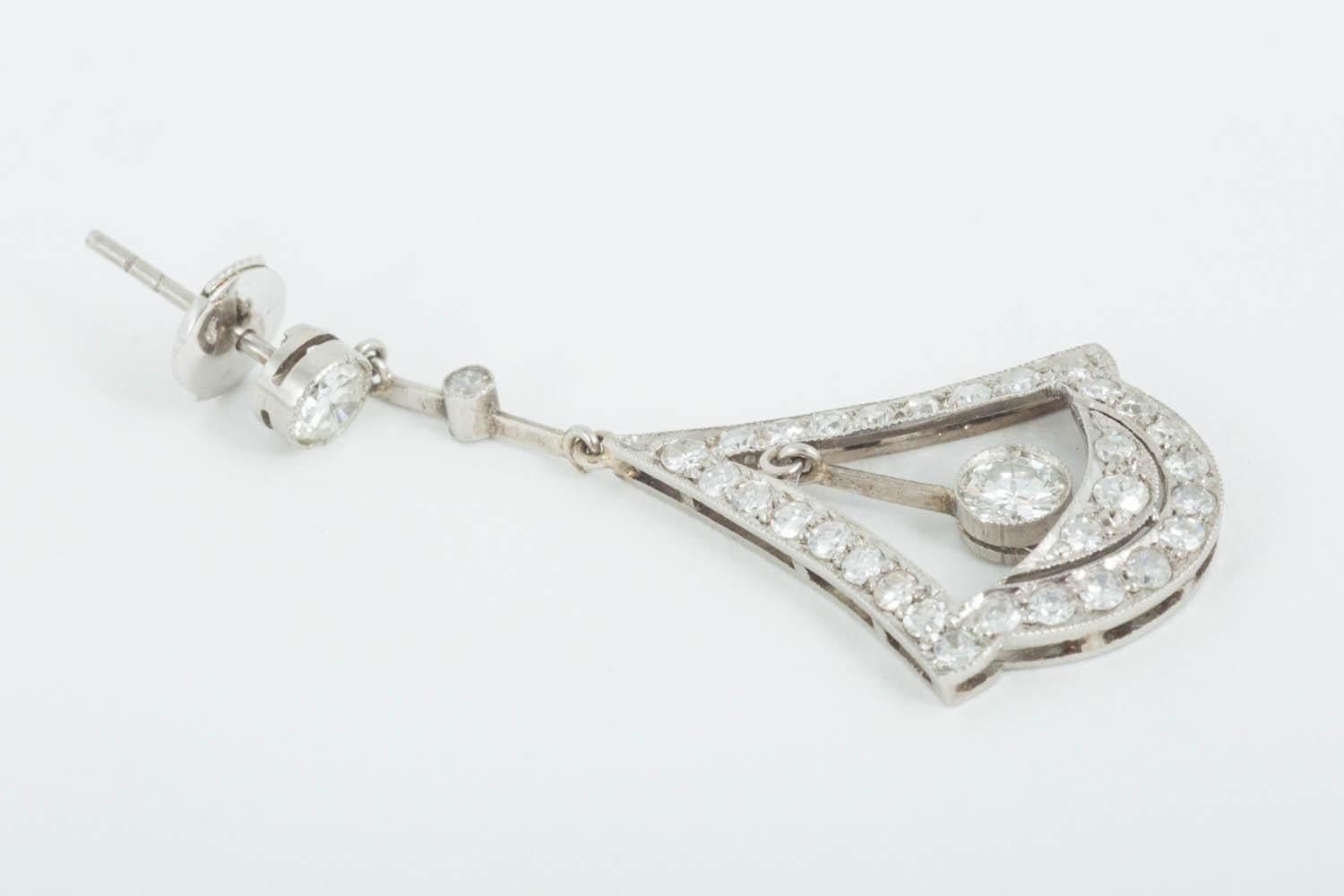 Edwardian Drop Diamond Earrings In Excellent Condition For Sale In London, GB