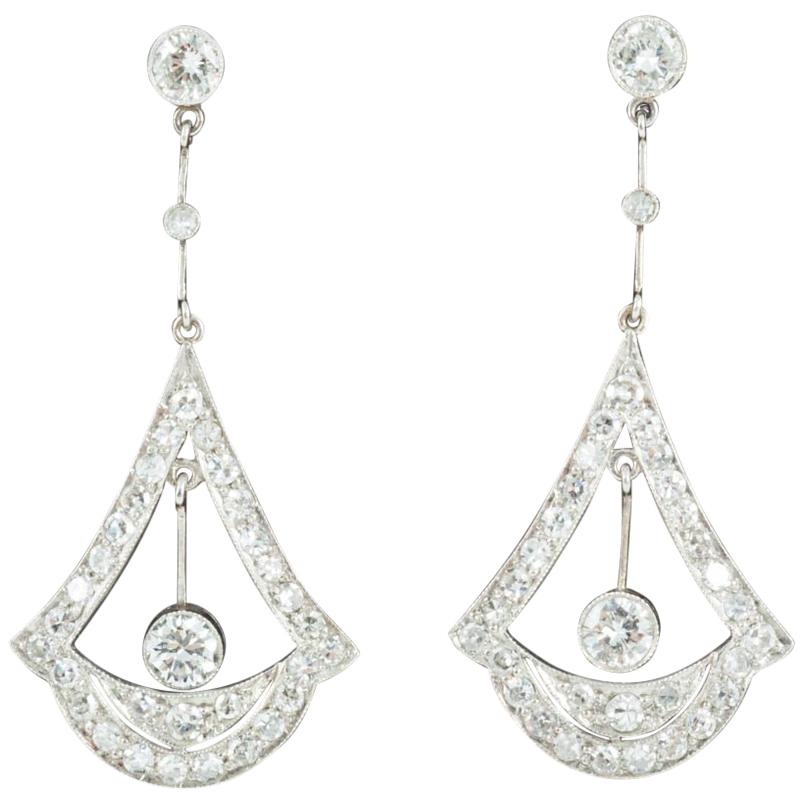 Edwardian Drop Diamond Earrings For Sale