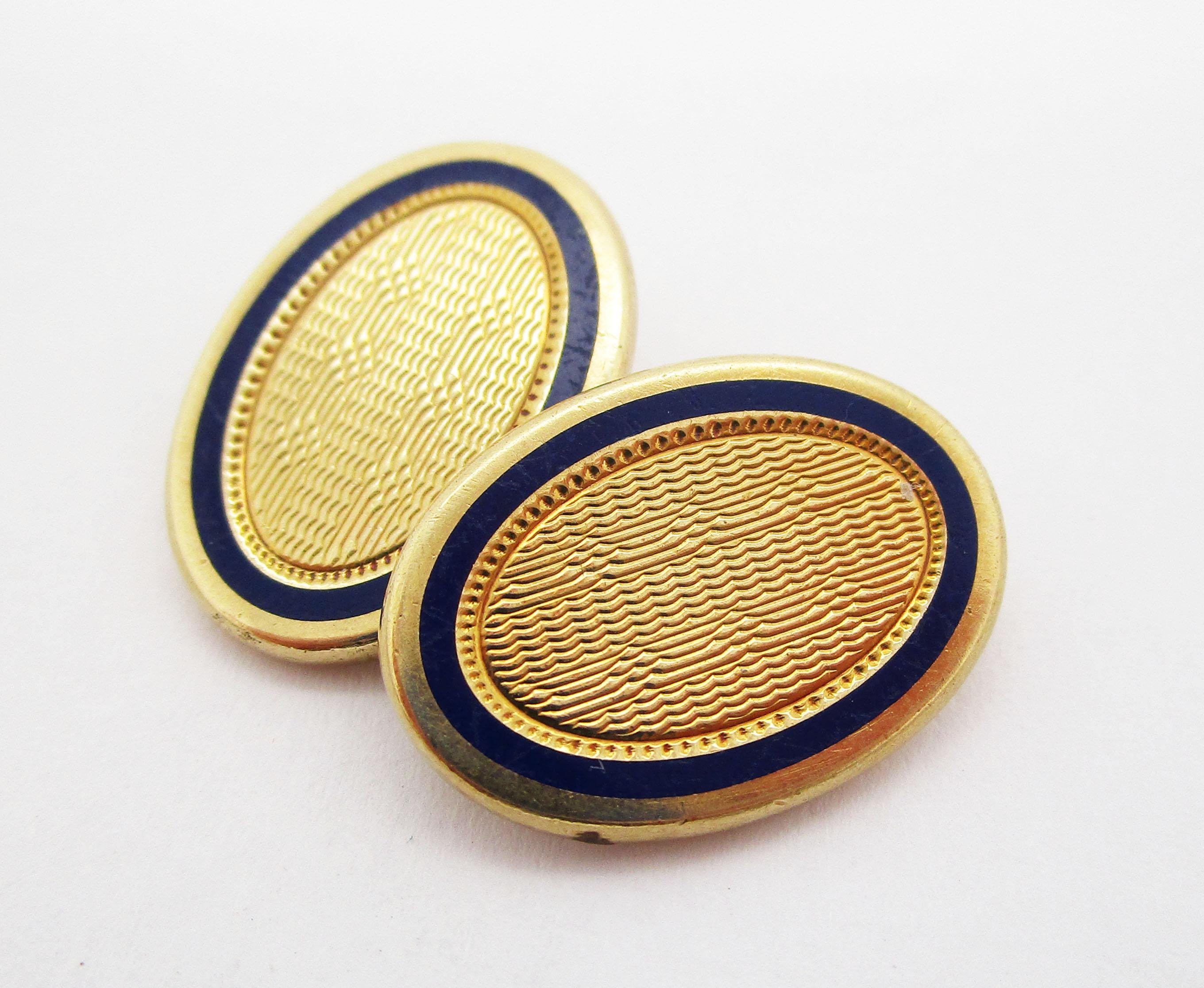 Men's Edwardian Durand & Co. 14 Karat Yellow Gold Enamel Cufflinks