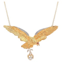 Edwardian Eagle Pendant Necklace with Old Mine Cut Diamond Drop