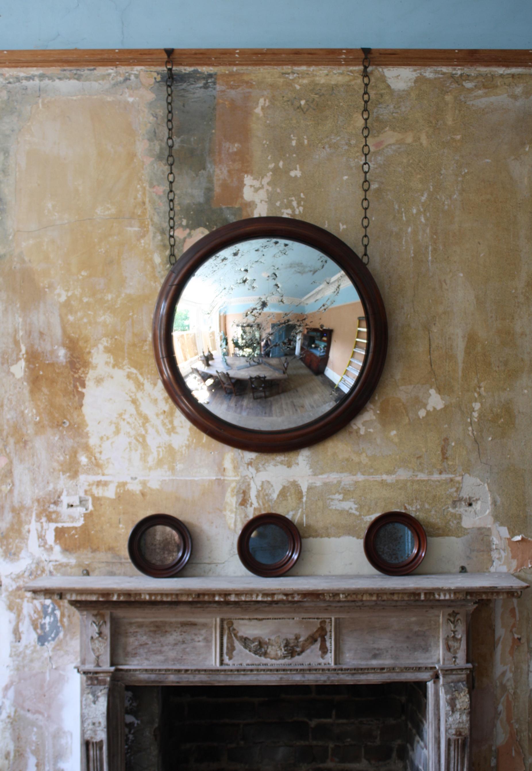 English Edwardian Early 20th Century Large Butlers Convex Mirror Claydon Country House