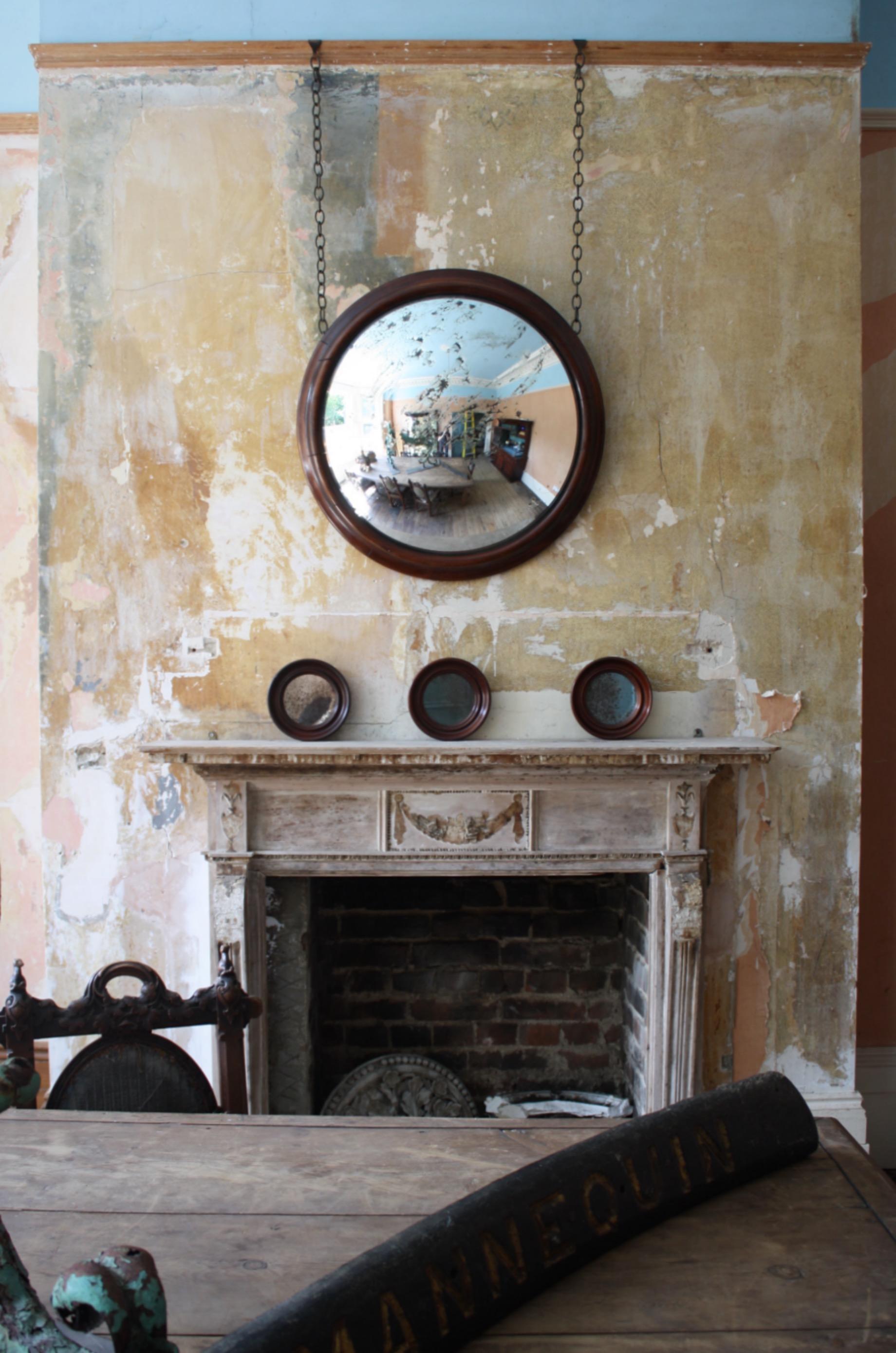 Edwardian Early 20th Century Large Butlers Convex Mirror Claydon Country House 4