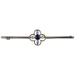 Edwardian/Early 20th Century Sapphire and Diamond Cluster Bar Brooch