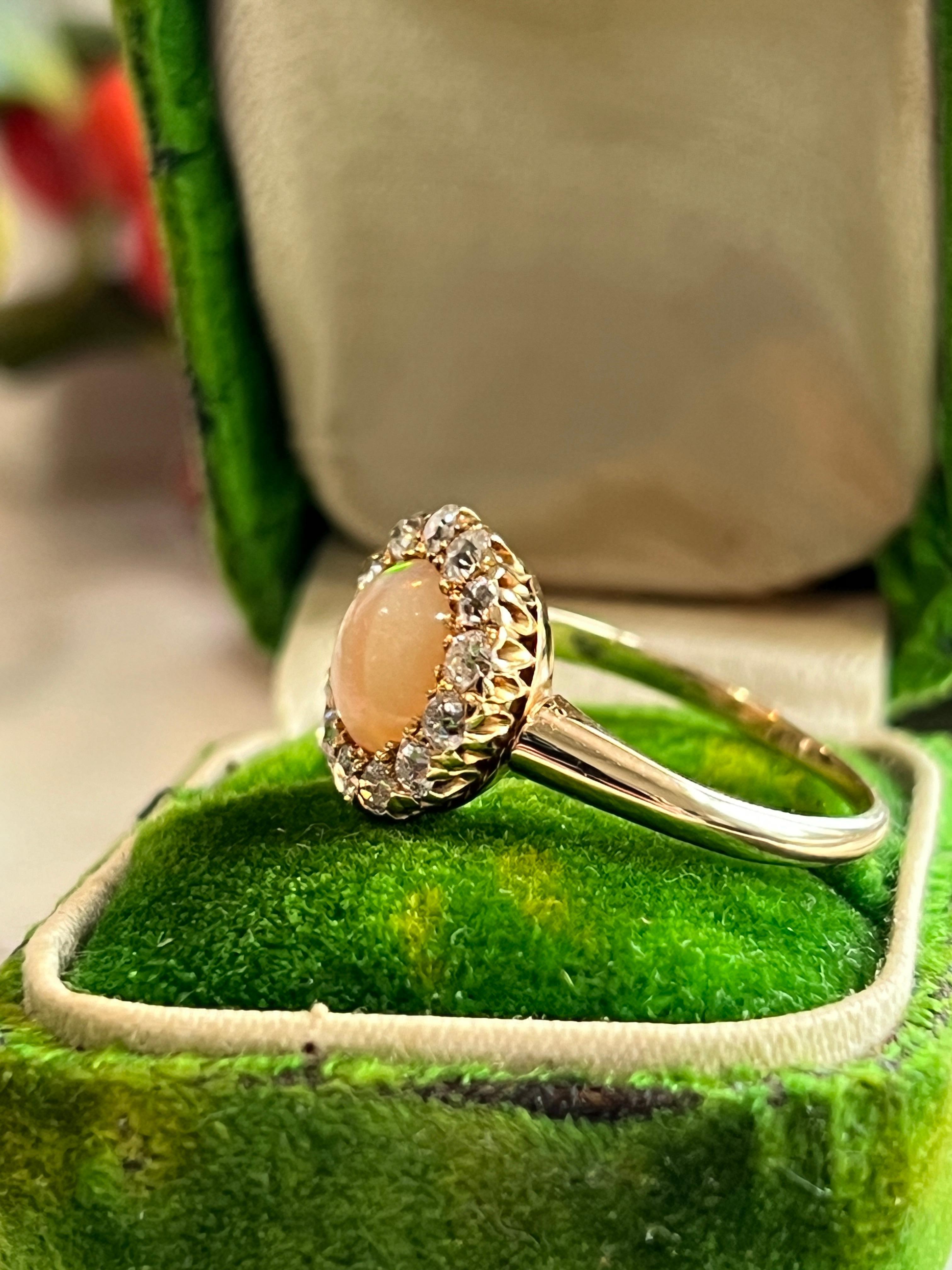 Round Cut Late Victorian/Early Edwardian Opal and Diamond 14k Yellow Gold Diamond Ring For Sale