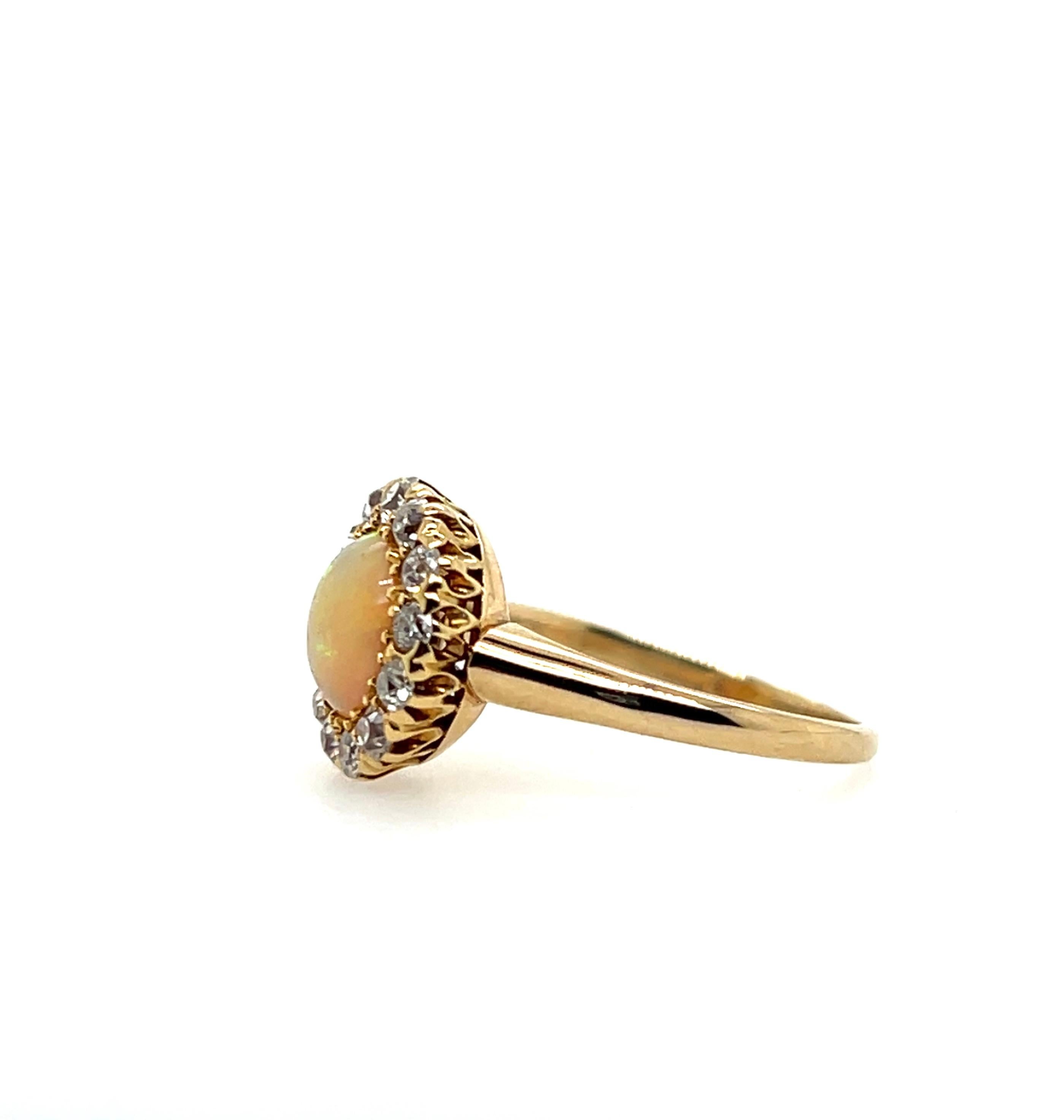 Women's or Men's Late Victorian/Early Edwardian Opal and Diamond 14k Yellow Gold Diamond Ring For Sale