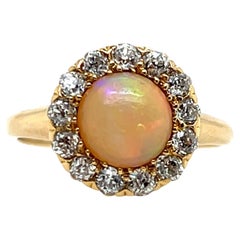 Antique Late Victorian/Early Edwardian Opal and Diamond 14k Yellow Gold Diamond Ring