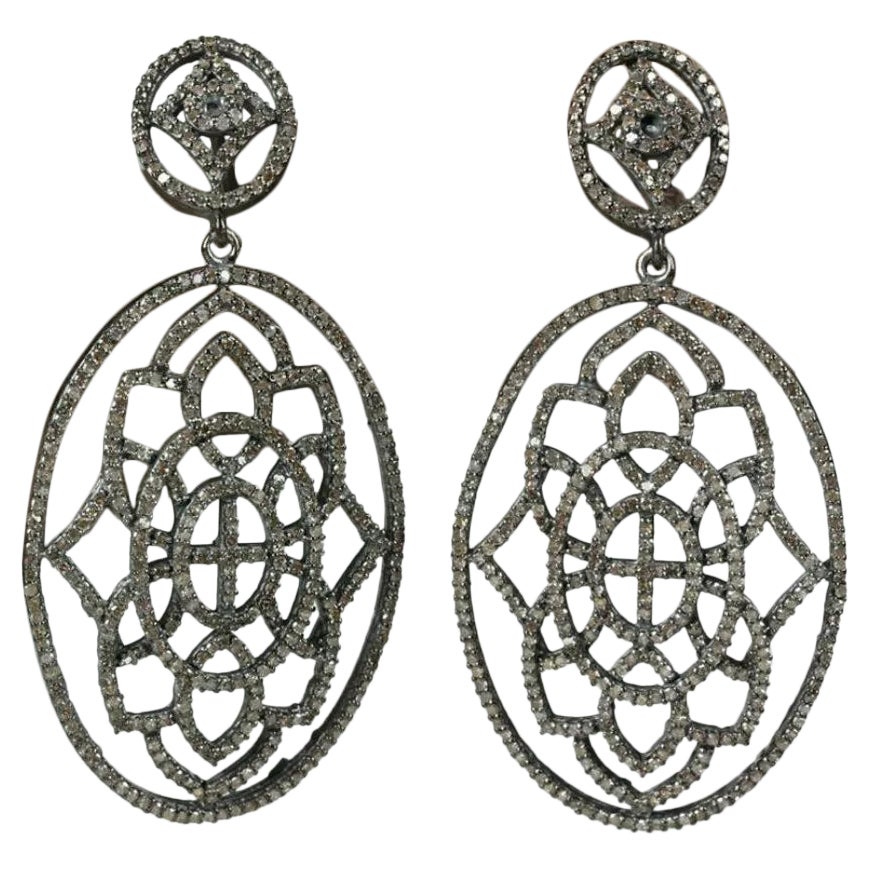 Boucles d'oreilles édouardiennes en argent 925 pavé de diamants