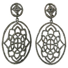Boucles d'oreilles édouardiennes en argent 925 pavé de diamants