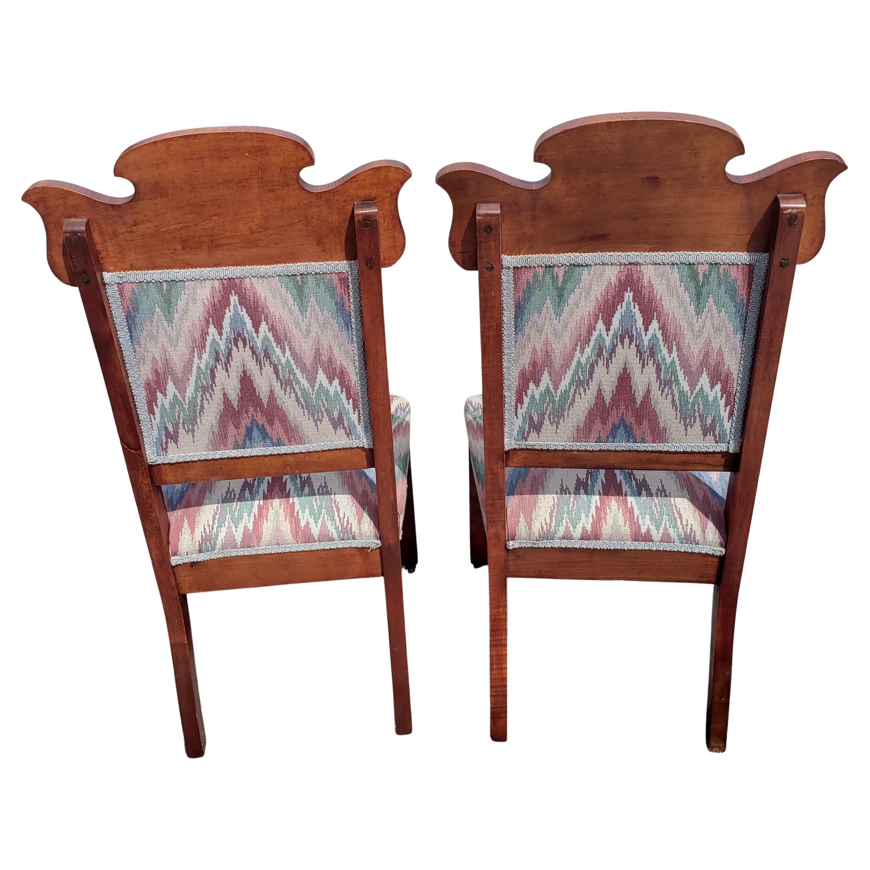 Edwardian Eastlake Carved Mahogany Upholstered Chairs, circa 1920s, a Pair  In Good Condition For Sale In Germantown, MD