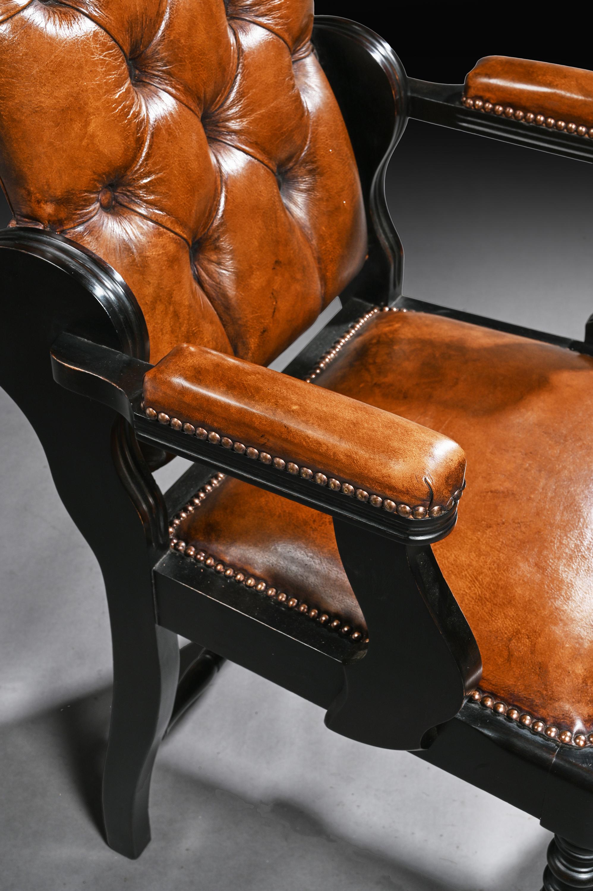 Edwardian Ebonised and Leather Barbers Armchair 1