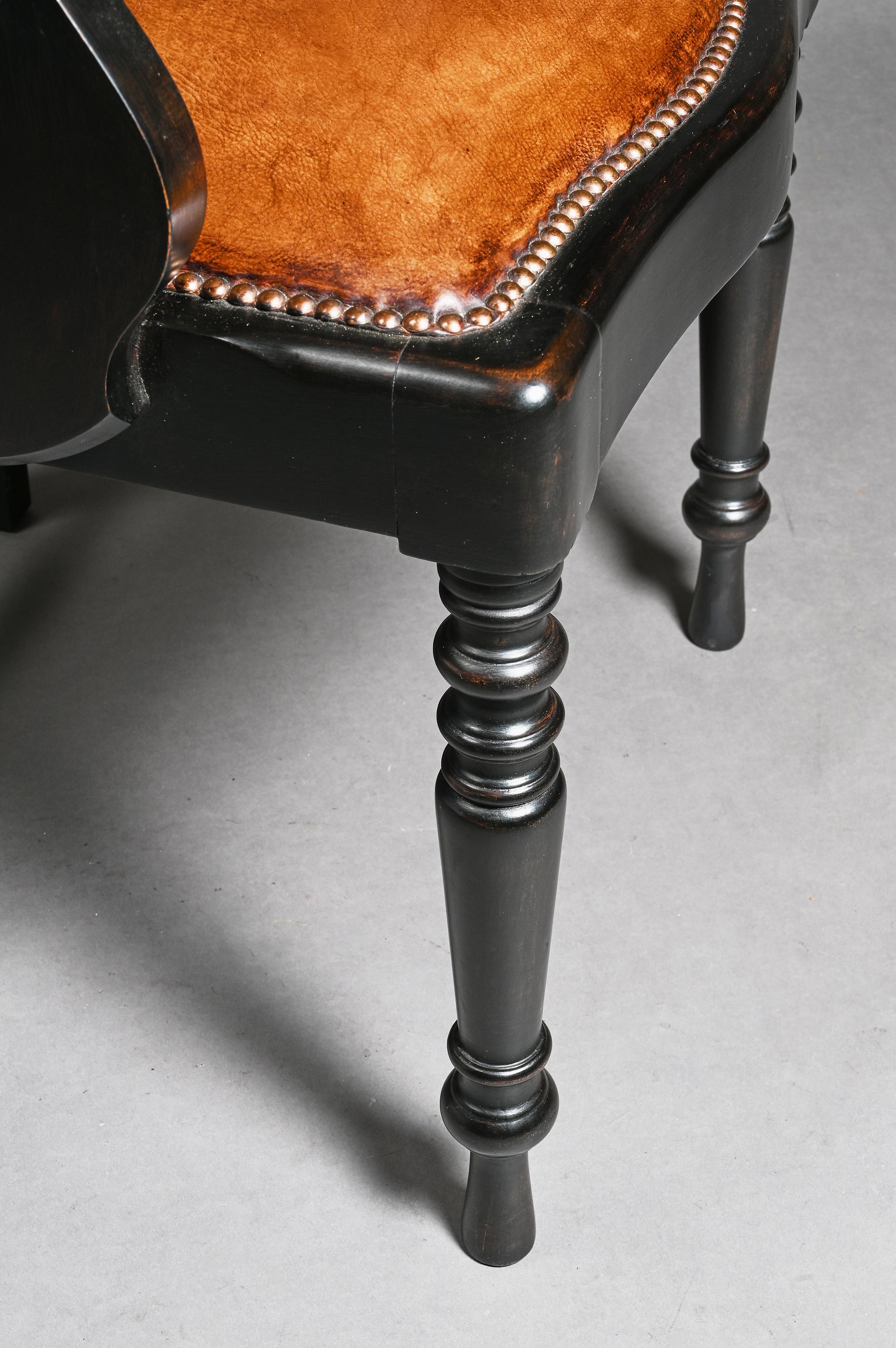 Edwardian Ebonised and Leather Barbers Armchair 2