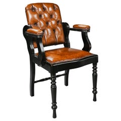 Edwardian Ebonised and Leather Barbers Armchair