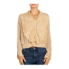 Edwardian Ecru Organic Cotton Voile Blouse With Hand Crotched Trim